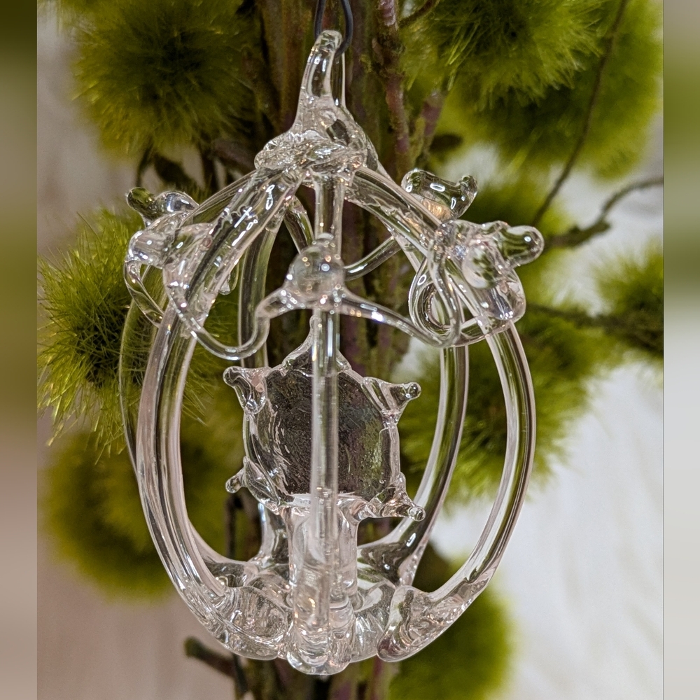 Vintage Spun Glass Cage Christmas Ornament Figure in Crystal Glass Bird Angel